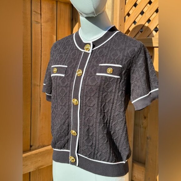🆕 KARL LAGERFELD 🧿 NWT Black Classic Jacquard Knit Short Sleeve Sweater SzL - Picture 12 of 16